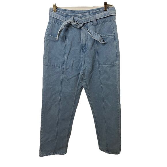 Forever 21 Paperbag Denim Jeans Light Blue High Rise Belted Hipster Women Sz 30 - Picture 1 of 10